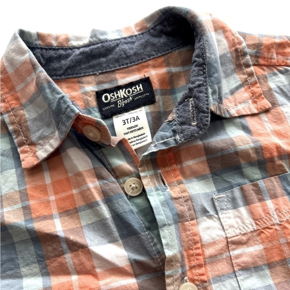 OshKosh B'Gosh Toddler Boys Short Sleeve Plaid Button Down Shirt Size 3T - Picture 2 of 4